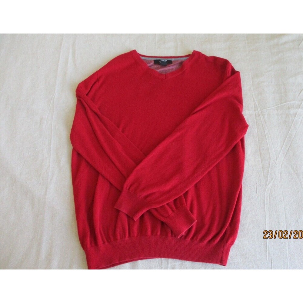 Foxcroft Mens L Pullover Sweater Red 90% Cotton 10%‎ Cashmere V-Neck Dad Grandpa